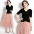 Runway Fashion 2-Pcs V-Neck Top With Cascading Ruffled Ankle Length A-line Skirt Dress